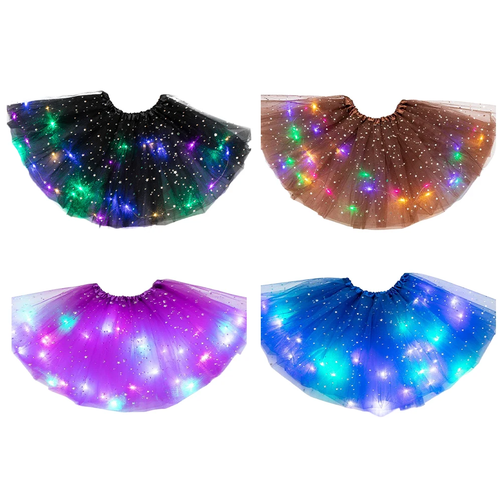 Womens LED Layered Tutus Sparkly Sequin Light Up Tutus Glow Tulle Dance Skirts for Party Rave Festival Carnival Costume