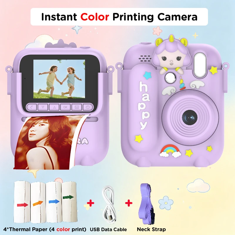Children's Instant Color Print Camera with 32GB Storage, 1080P Video, and Built-in Games