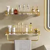 Bathroom Wall Hanging Punch-free Towel Shelving Washroom Toiletries Organizing Rack Kitchen Acrylic Gold Storage Rack 1