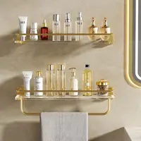 Bathroom Wall Hanging Punch-free Towel Shelving Washroom Toiletries Organizing Rack Kitchen Acrylic Gold Storage Rack 1