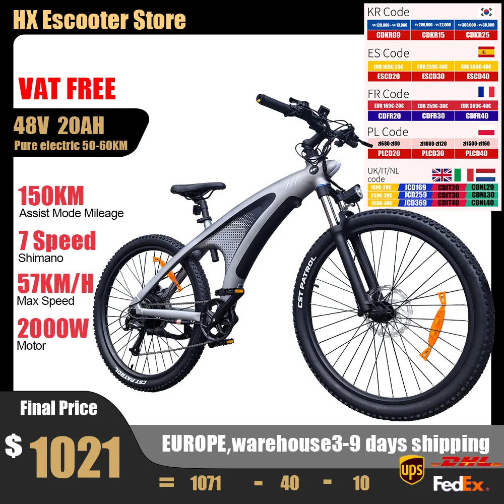 HX Q5 Ebikes 2000W Adults Electric Bike 57KM/H 27.5 Inch Removable battery Electric Bicycle Mountain Ebike