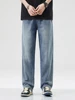 New Men's Cotton Fashion Wide Legs Jeans Y2K Spring Autumn High Street Trendy Casual Baggy Straight Fit Denim Trousers Blue 3