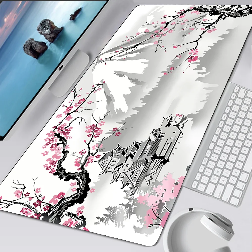 Nuvens Japonesas Grande Jogo Mousepad Tapete Kawaii Mousepad para Computador e Escritório Mouse Pad Playmat Preto Mouse Mats Acessórios - Imagem 3
