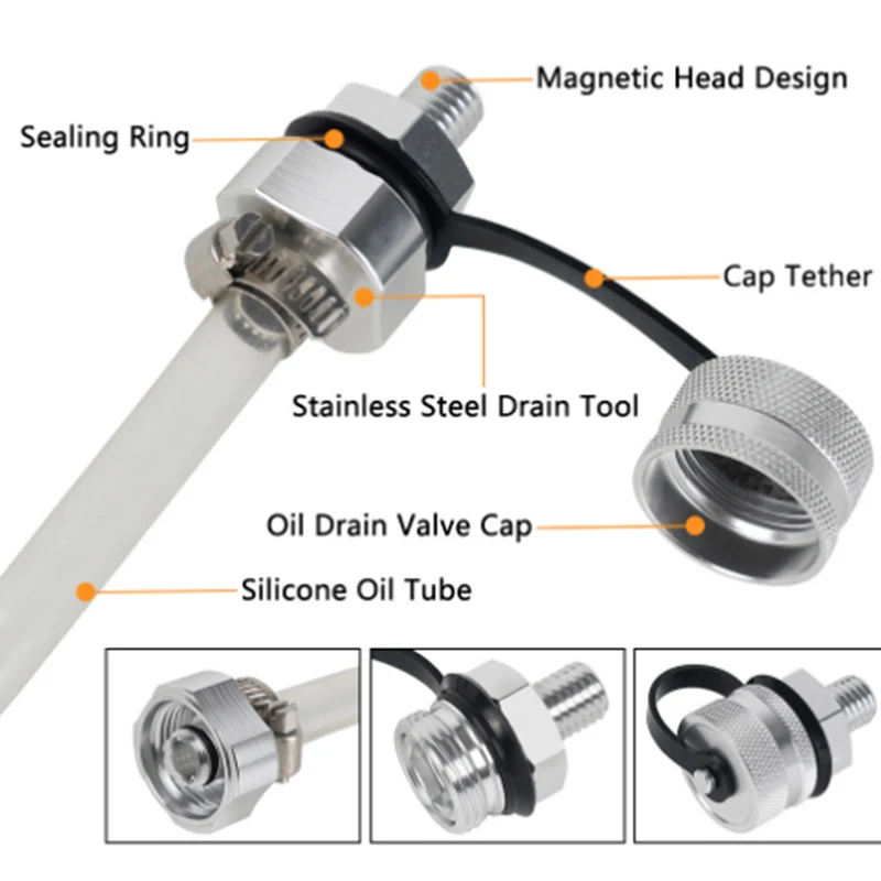 Auto Valve Engine Purge Turbo Blow Off Hydraulic Control Auto Ac Can Tap Heater Control Oil Drain Valve Aluminum Alloy Quick Drain M14*1.5 M14*1.25M12*1.25M12*1.5M12*1.75M16*1.5M20*1.5 1/2-20 with hose attachment