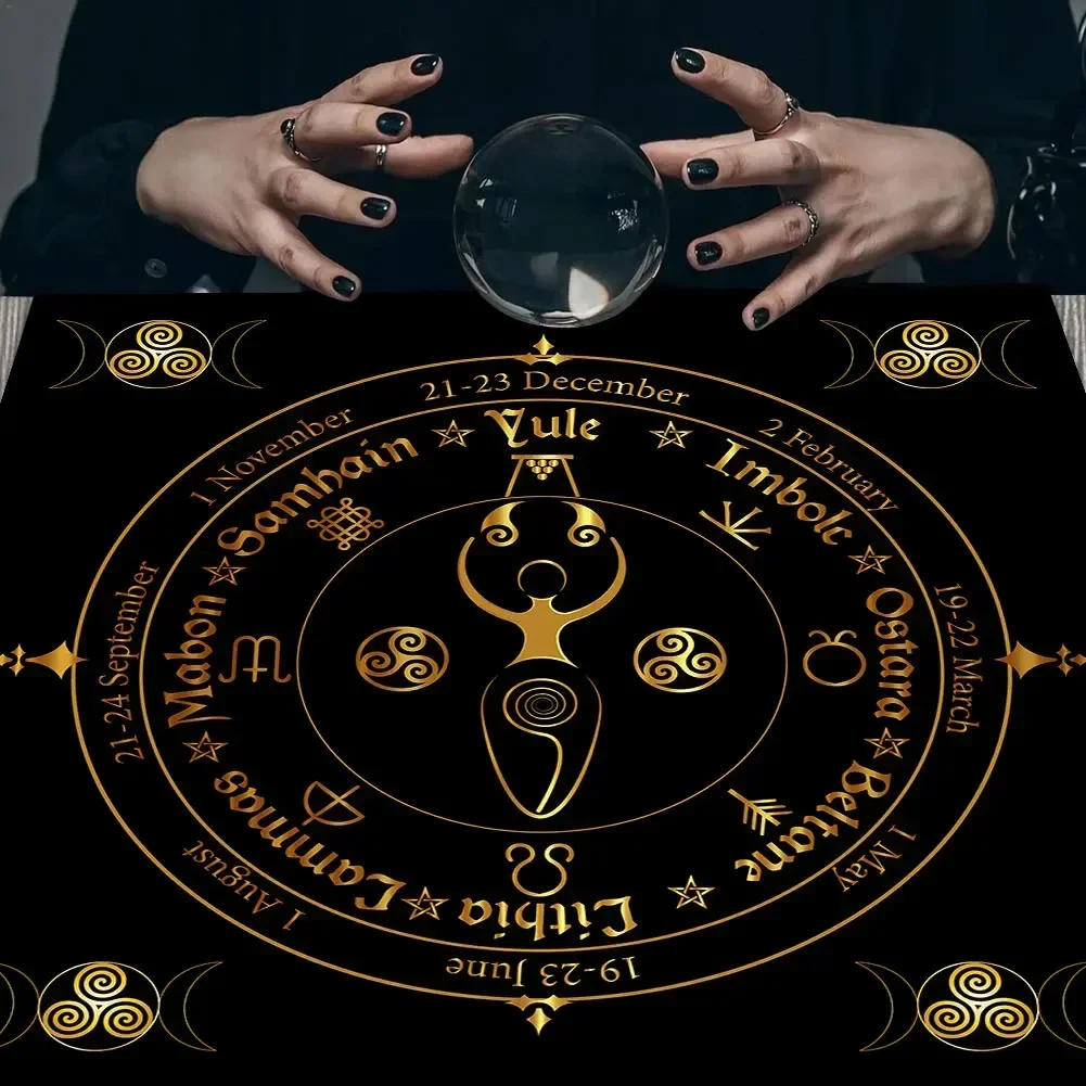 Psychedelic Starry Sky Tarot Tablecloth Altar Cloth Triple Moon Pentagrams Wheel Of The Zodiac Astrology Mandala Tarot Tapestry 4