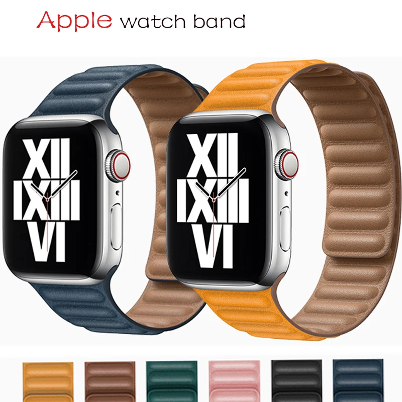 Leather Link For Apple watch band 44mm 40mm 41mm 45mm 42mm 38mm