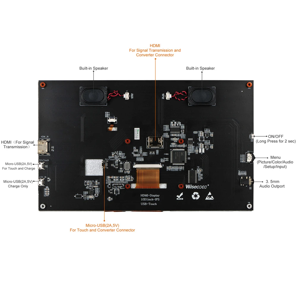 Wisecoco-raspberry pi Ips Touchscreen Monitor 10.1 1024x600 Hdmi Portátil Zero b b Mais Win11 10 7 - Imagem 3