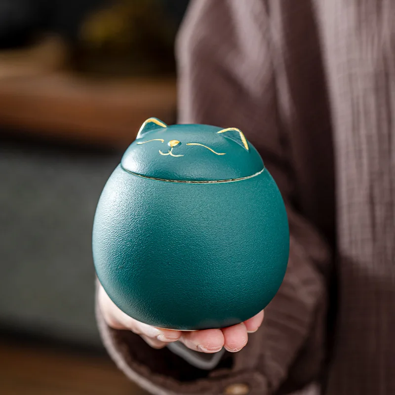 Lucky Cat Ceramic Tea Can Moisture Proof Storage Can Creative Cute Cat Decoration Black Tea Storage 230ml