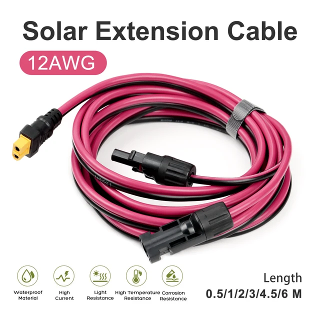 Connecteur de panneau solaire XT60 femelle, cordon d'alimentation 12awg, câble de chargement de stockage d'énergie, cellules photovoltaïques, accessoires de système solaire 1