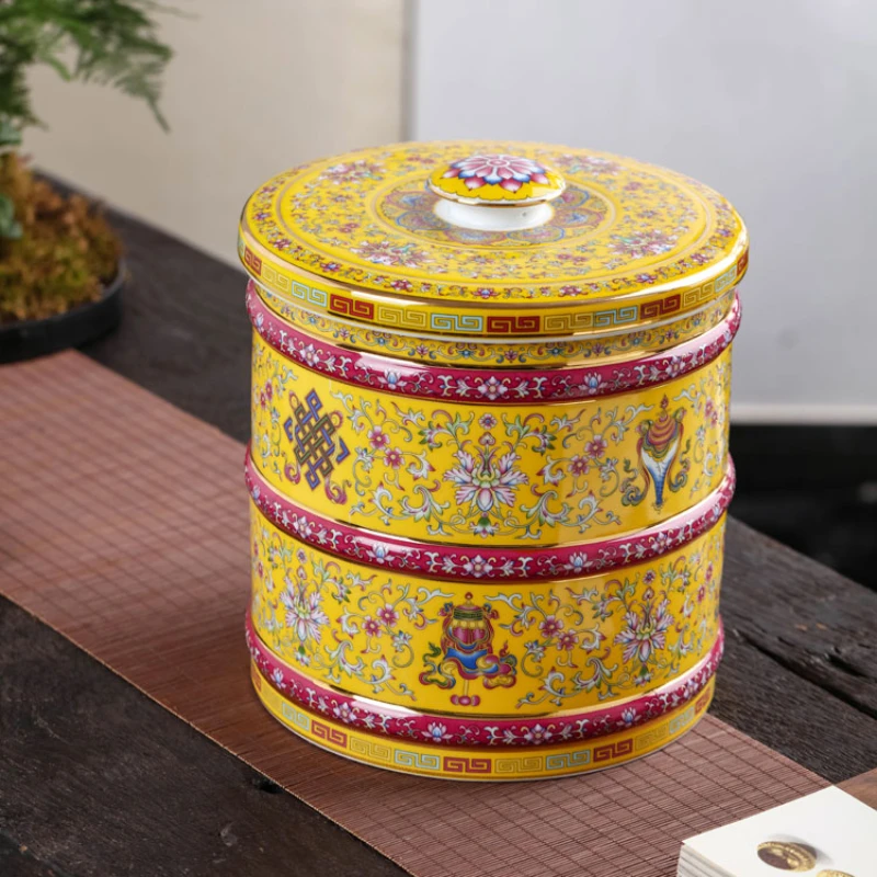 

Tea pot pastel ceramic sealed large size retro Jingdezhen storage jar