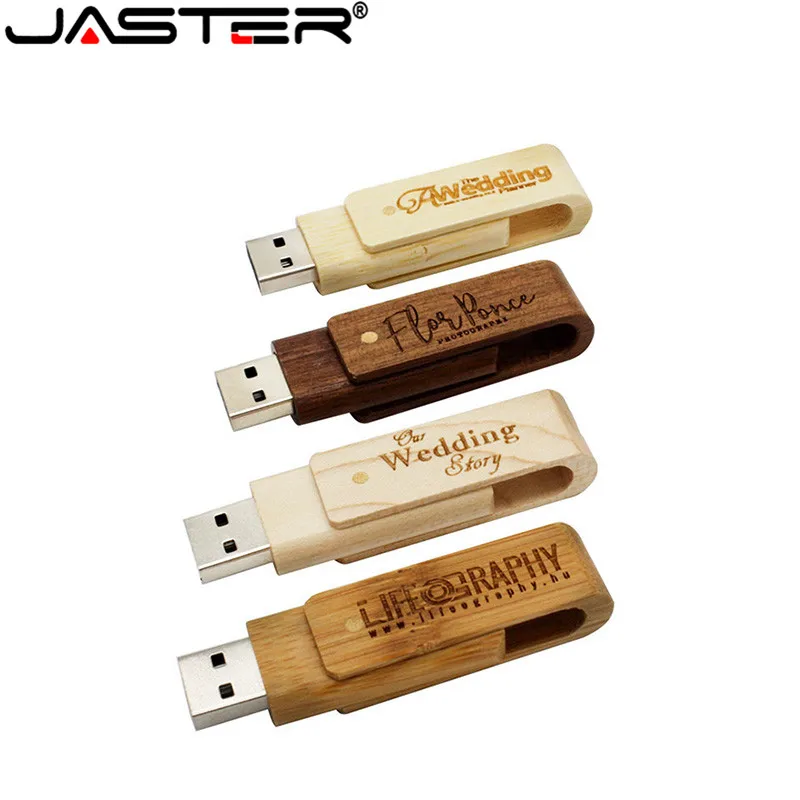 Jaster  Usb 2.0 Flash Drive Free Custom Logo Wooden Rotatable Pen Drive 4Gb 8Gb 16Gb 32Gb 64Gb Walnut Memory Stick Creative Gift