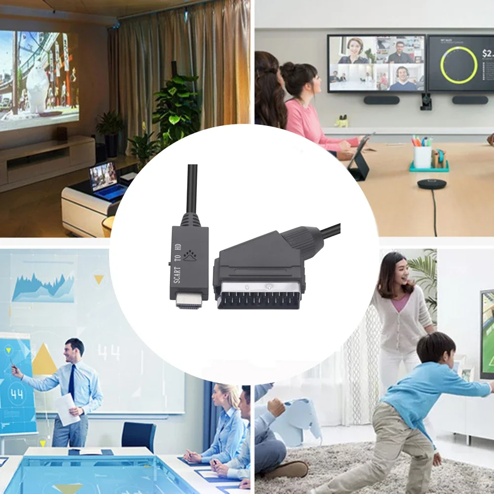 SCART to HDMI-Compatible Converter Cable 1080P SCART in HDMI Out HD 720P/1080P Switch Video Audio Converter Adapter for HDTV/BOX