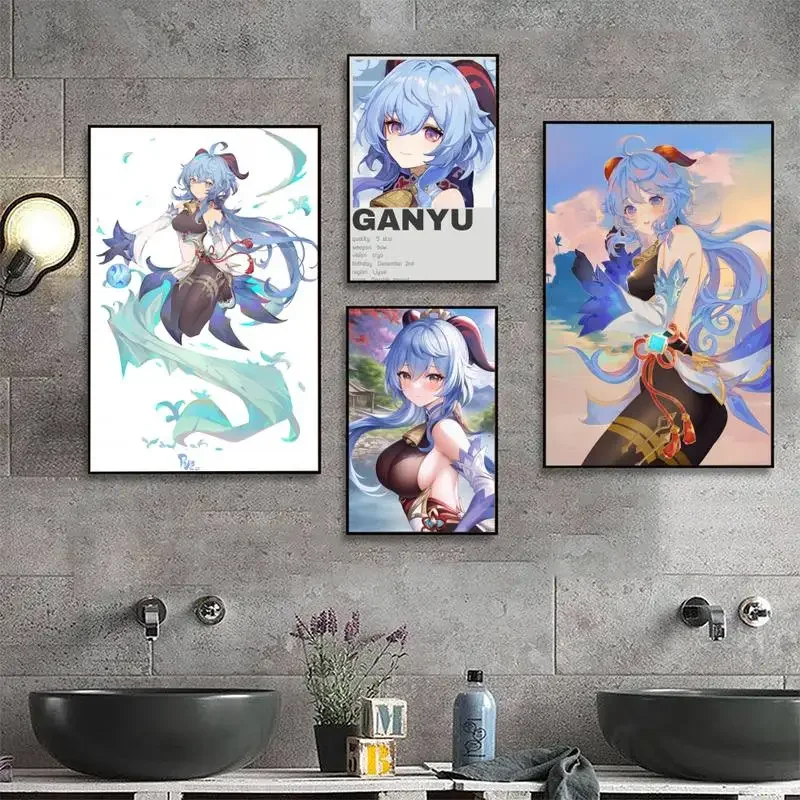 

Babaite Genshin Impact Ganyu POSTER Small Size Poster Retro Kraft Paper Sticker DIY Room Bar Cafe Room wall stickers