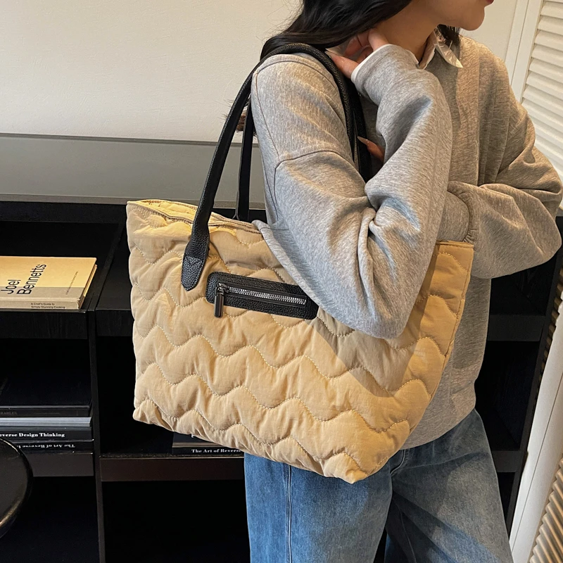 Frauen Handtasche Herbst/Winter Mode Raute Raum Baumwolle Anzug Schulter Tasche Große Kapazität Einfarbig Alle-Spiel Einkaufstasche – Detail 4