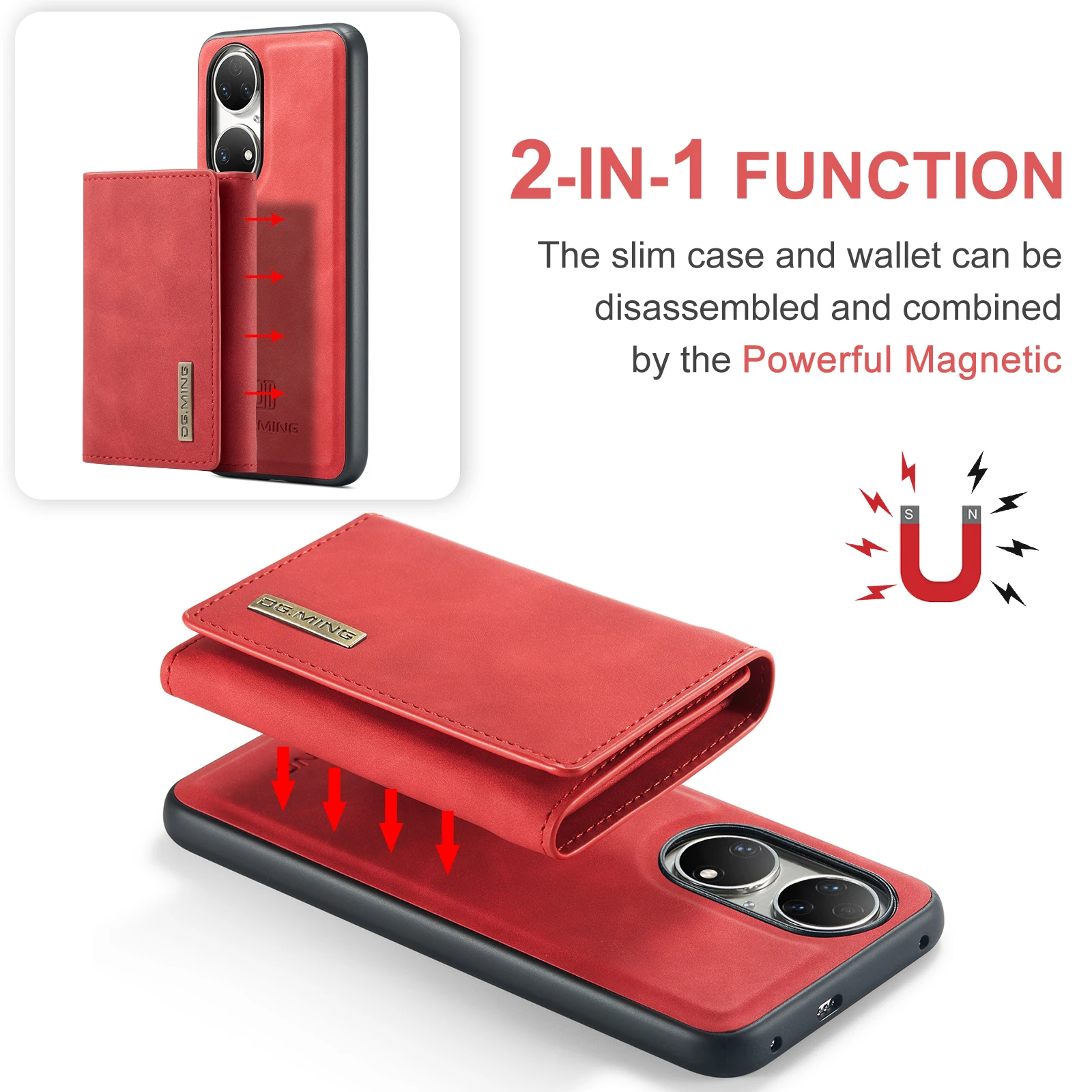 Magnetic Wallet Case For Huawei P50 Pro Shockproof Stand Multi Card Slot Fibre Lined Protective Leather Cover