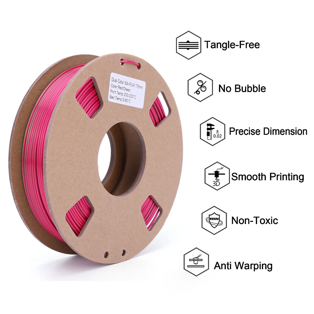 PLA 3D 프린터 필라멘트 번들, 듀얼 컬러, 1.75mm, 3D 인쇄 필라멘트 실크, 레드 블루, 4 스풀 팩, 실크 블랙 레드, 블랙 골드