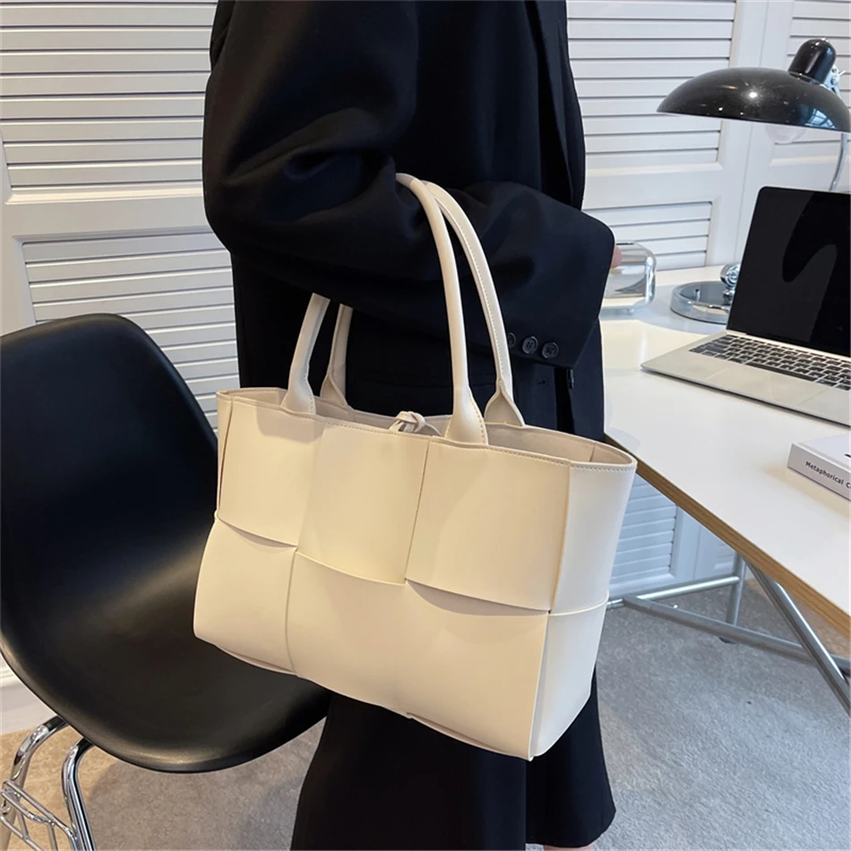 2 Set Weave Large Capacity Women's Tote Bags PU Leather Shoulder Bags for Women 2022 Fashion Lady Top-handle Bag Luxury Handbags