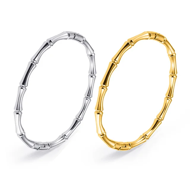 Stainless Steel Gold Color Bamboo Cuff Bracelets Bangles for Woman Wedding Female Luxury Bracelets Jewelry Gift 1