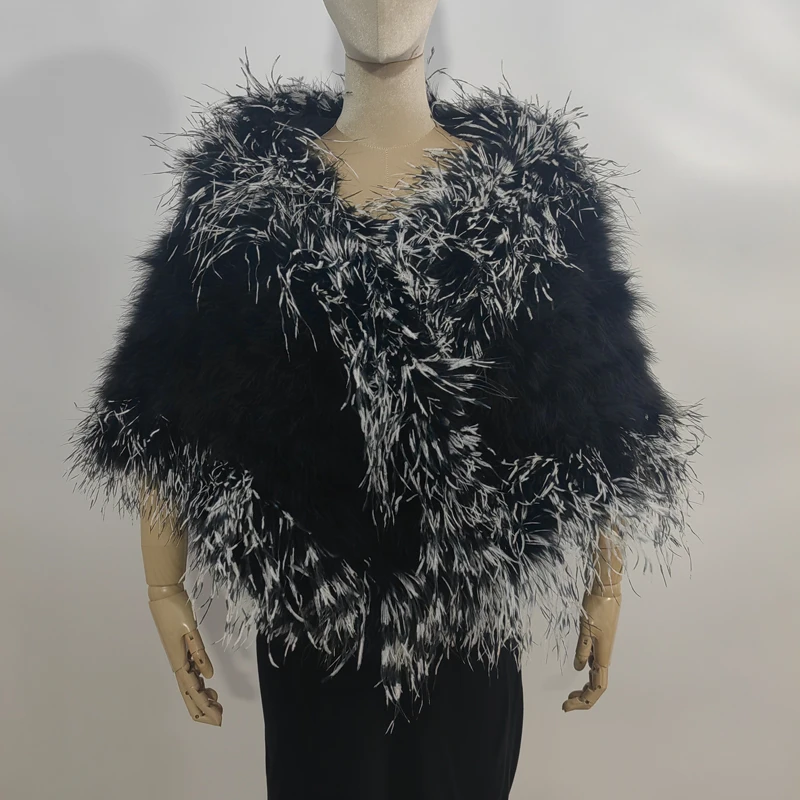 Damen-Schal aus 100 % Straußenfedern + Türkei-Federn, Bluse, Straußenfeder-Schal, 160 x 45 cm, geeignet für Bankette, Partys, Hochzeiten – Detail 9