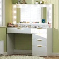 Makeup Vanity Desk with Lights & Large Mirror, 39.3in Vanity Desk with Mirror and Lights, 3 Lighting Color Adjustable, 5 Drawers 1