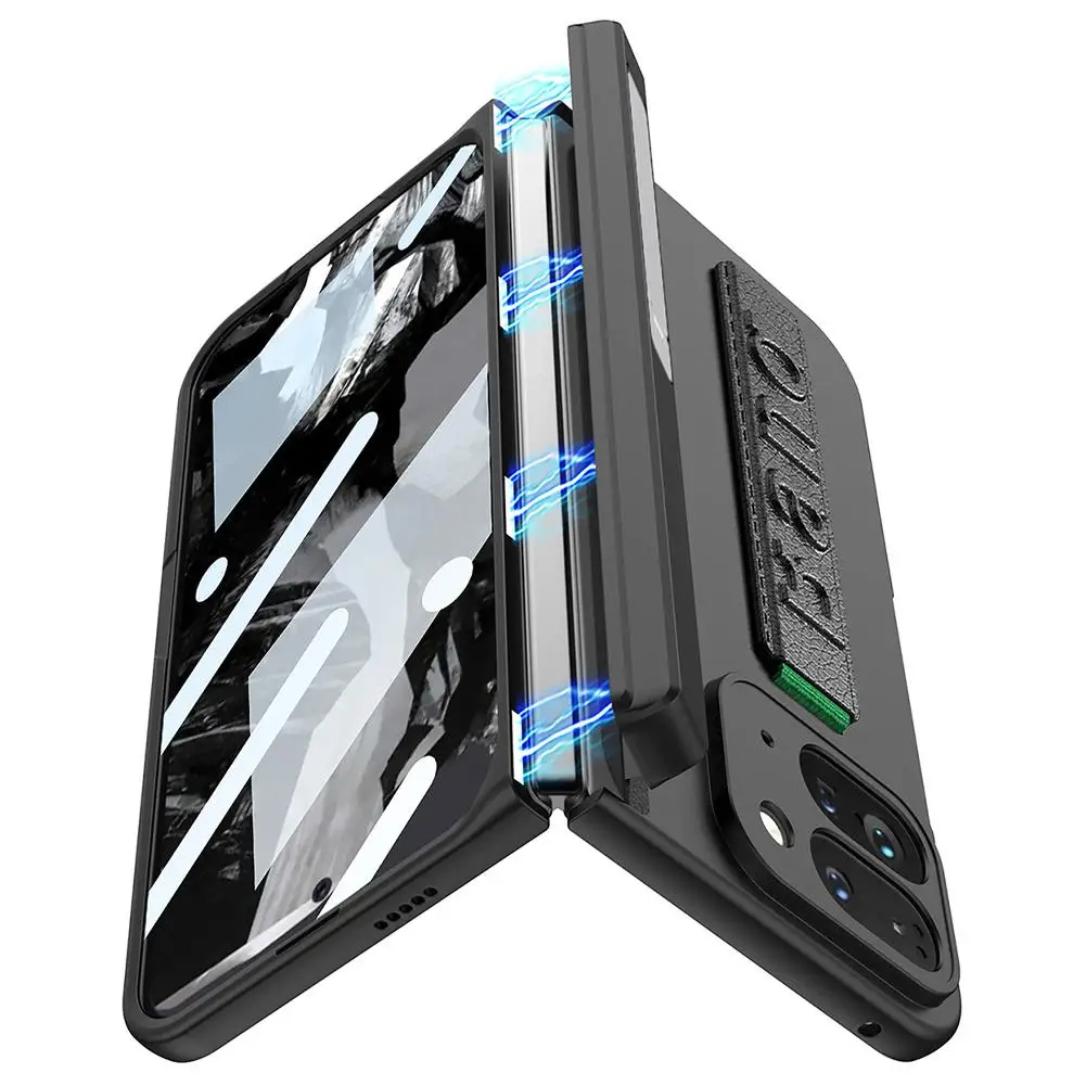 Premium Foldable Phone Case with Integrated Holder and Elastic Wrist Strap - Magnetic Hinge Shell Cover