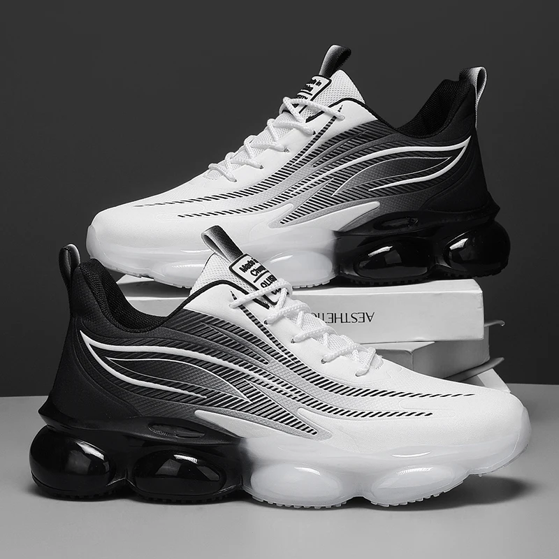 Mens Running Shoes 2025 New Breathable Mesh Cushioning Thick Sole Street Style Anti Slip Walking Training Fashion Sneakers Man