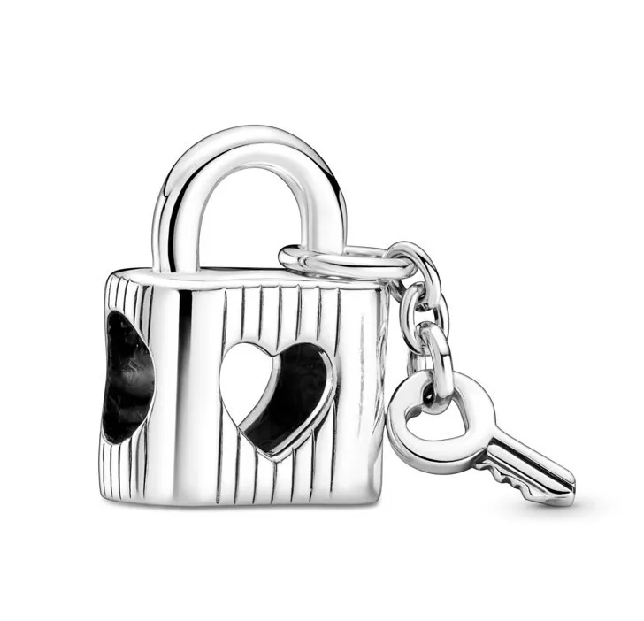 

Authentic 925 Sterling Silver Moments Padlock & Heart Key Charm Bead Fit Pandora Women Bracelet & Necklace DIY Jewelry
