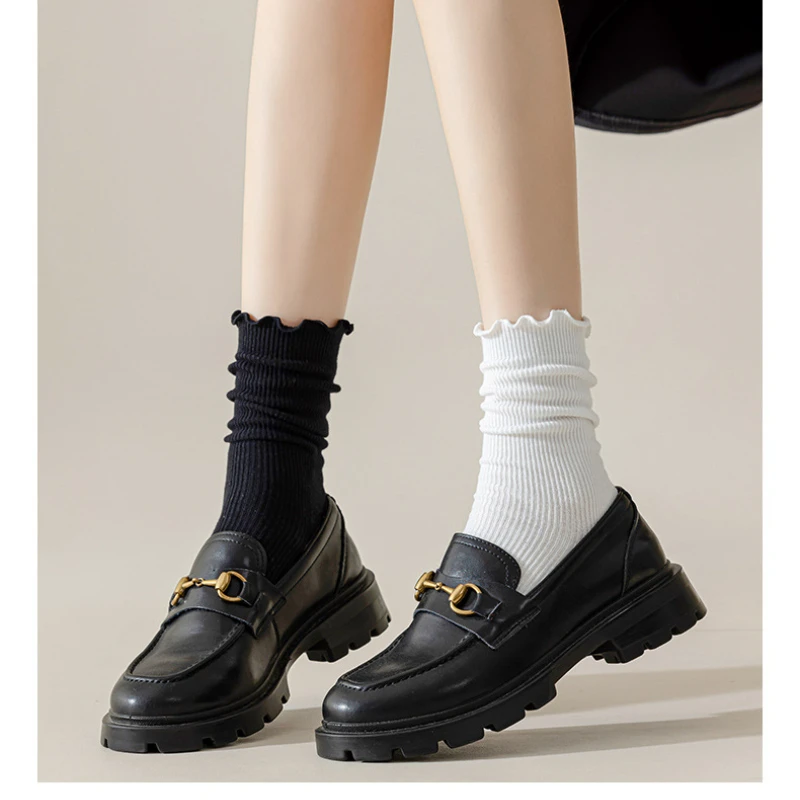 

Women Ruffle Frilly Socks Black White Novelty Funny Ankle Socks Cute Solid Cotton Breathable Fashion Crew Sock