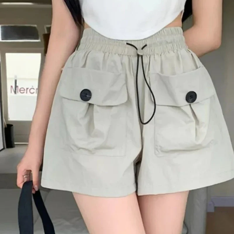Work Shorts for Women Wearing High Waisted and Slim Design in Summer. Drawstring Parachute A-line Wide Leg Hot Pants