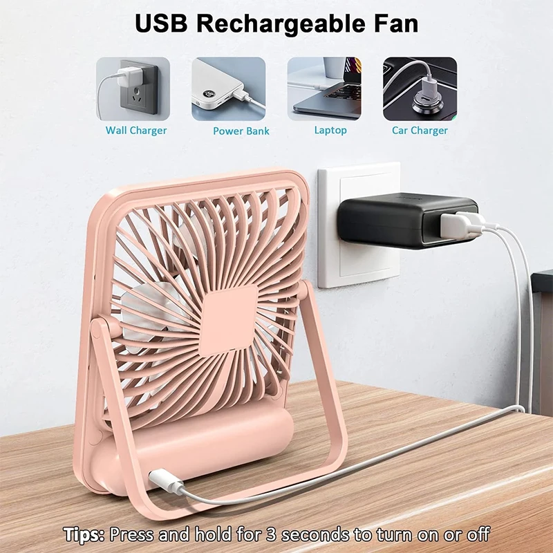 New Small Fans Handy Rechargeable Long Life Ultra-thin Desktop Fan Large Wind Super Quiet Folding Handheld Table Fan 6