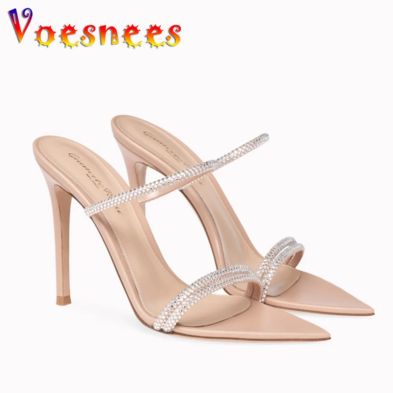 

Shiny Narrowband Women Sandals Fashion Pointed High Heels 8.5CM Elegant Party Shoes European And American Outdoors Walk Slippers