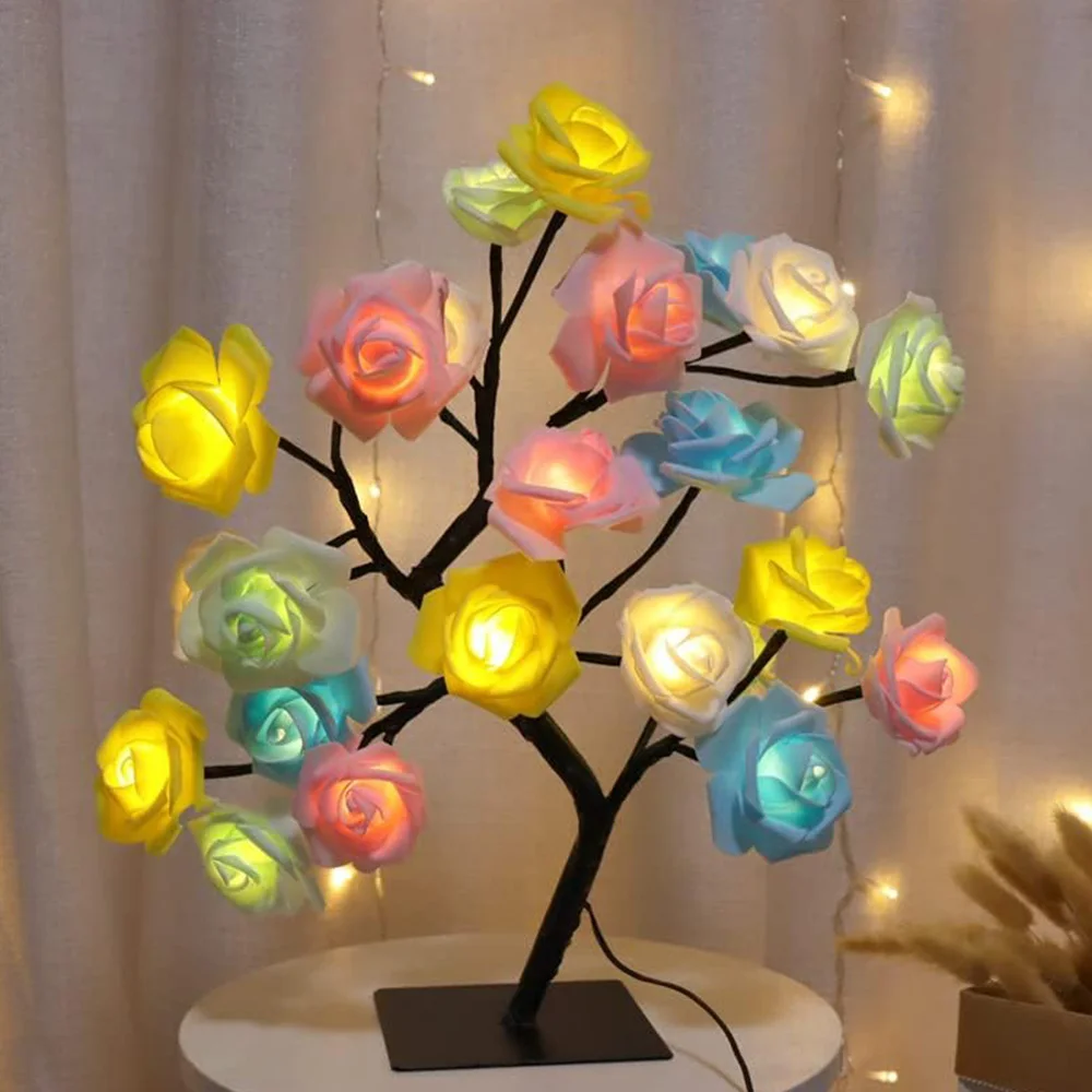 Rose Tree Lights 24pcs LED Rose Decorative Table Lamp USB Powered Night Lights Christmas Party Indoor Decoration or Holiday Gift cat shape led neon light night lamp battery or usb powered wedding christmas party holiday wall home decoration kids gift