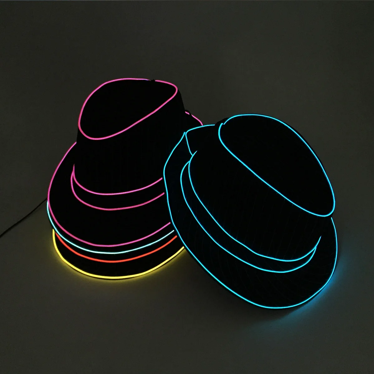 LED Gangster Fedora Hat Casual Bachelor Travel NightClub Holiday Light Up Supplies LED Gentlemen Gangster Hat Rave Accessories 3