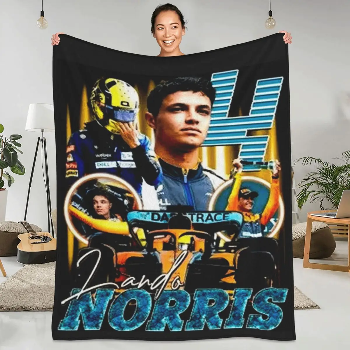 

L-Lando Norris Blanket F1 Racing Car Picnic Flannel Bedding Throws Super Soft Living Room Custom DIY Bedspread Gift