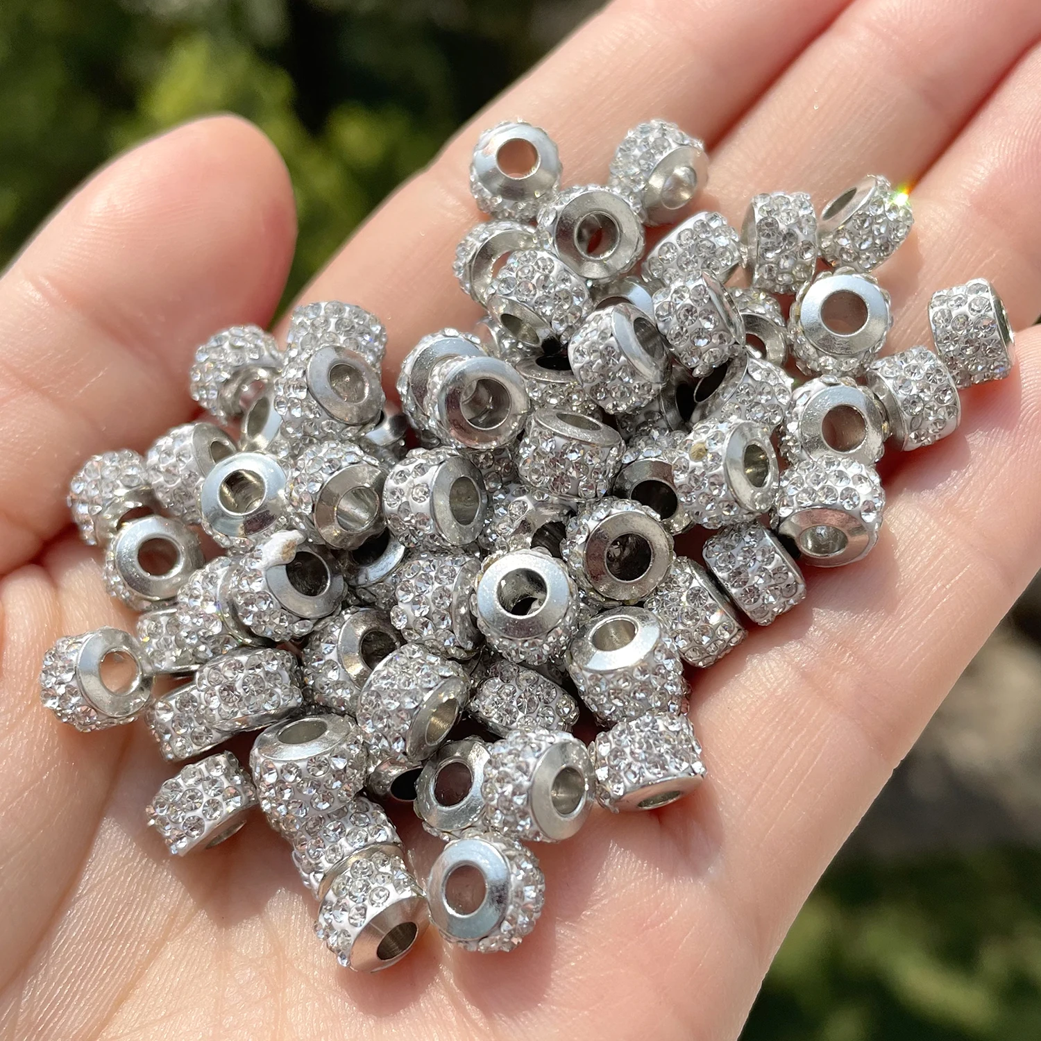 MTLEE Large Hole Rhinestone Beads - 80 Pieces 10mm Crystal Pave Spacers For Jewelry Making, Multi-Color