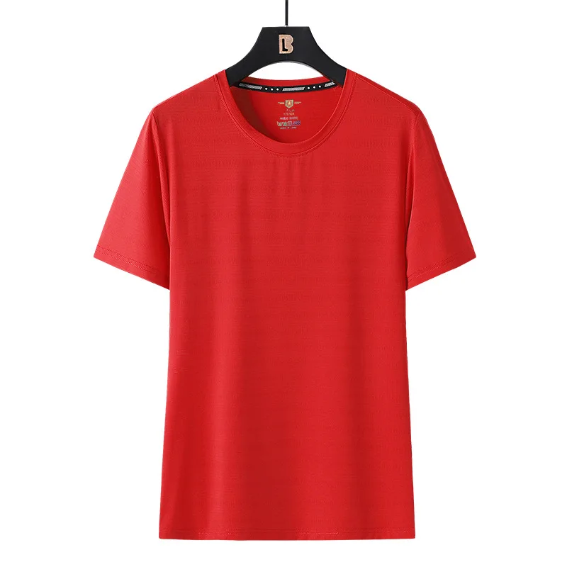 thumbnail image 1 of Camiseta de seda de hielo con texto y logotipo personalizado para hombre y mujer, camisa de cuello redondo de talla grande para parejas, verano gordo 8XL, 2023, 1 of 5