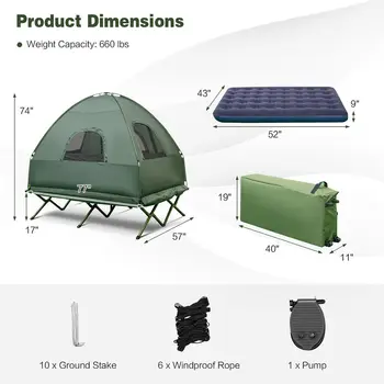 2-Person Compact Portable Tent/Camping Cot w/ Air Mattress & Sleeping Bag 2