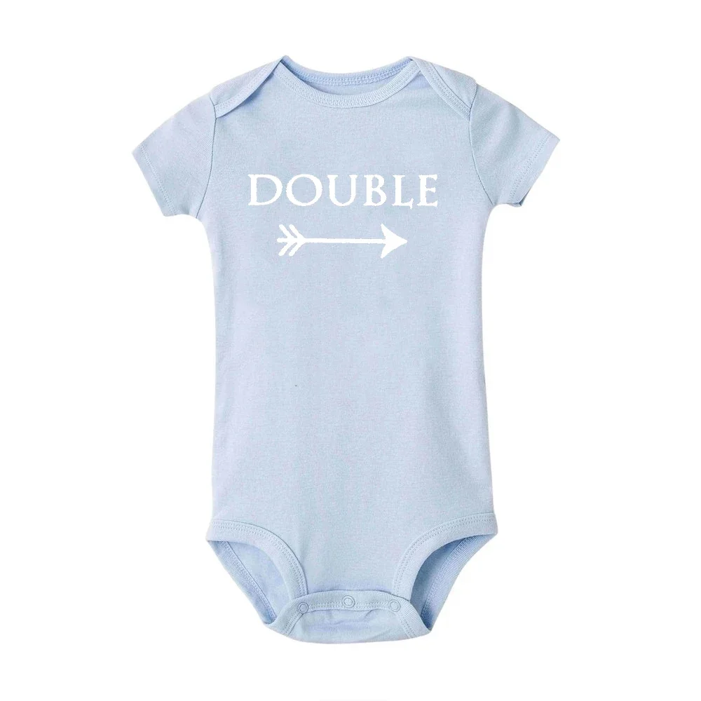 Newborn Baby Bodysuits Double Trouble Twin Kids Unisex Short Sleeve Rompers Playsuits Outfits Boys Girls Born Crawling Clothing 4
