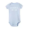 Newborn Baby Bodysuits Double Trouble Twin Kids Unisex Short Sleeve Rompers Playsuits Outfits Boys Girls Born Crawling Clothing 4