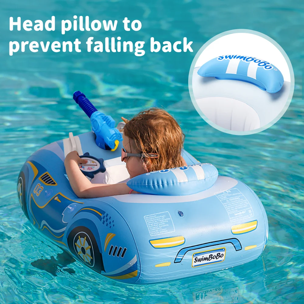 Swimbobo Kids Safe Handle Inflatable Car Swimming Seat Boat Floating Children Toy Water Gun Children Swim Pool Float Ring 2