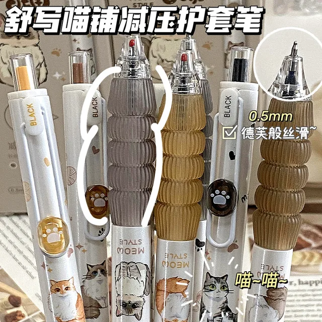 4Pcs/set kawaii Pet cat Gel Pens 0.5Mm Black Ink Quick-Dry Ballpoint Writing Pens Kawaii Stationery School Office Supplies 3