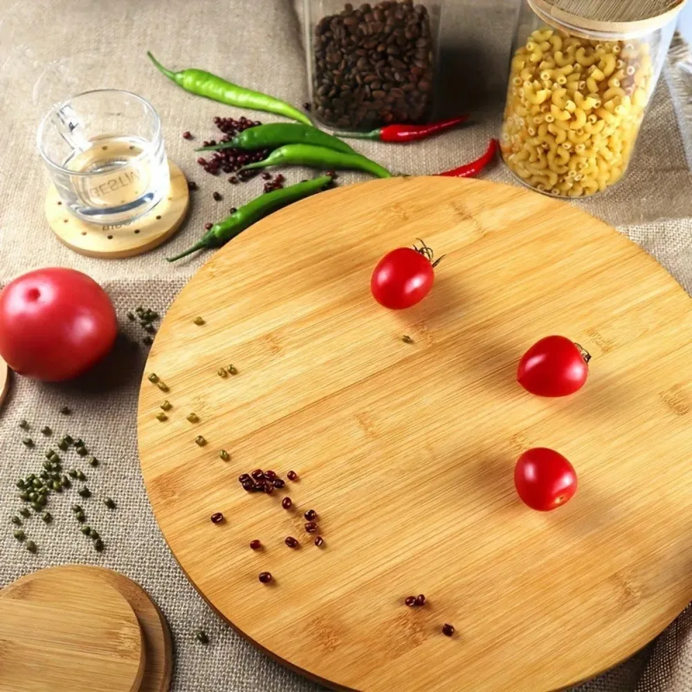 Wood Tray Rotating Food Seasoning Organizer Wooden Turntable Holder Dish Cabinet Jar Plates Condiment Round Tray 4