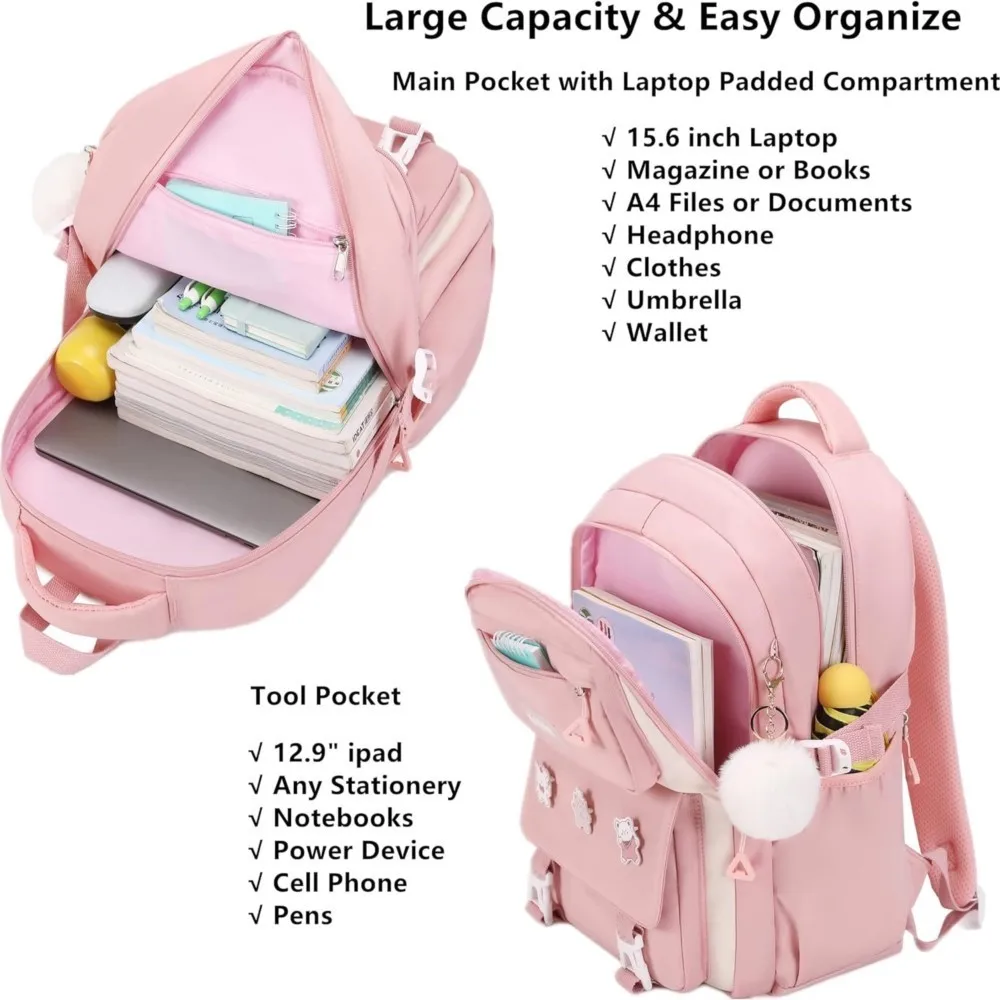 Girls Backpack for Elementary Kids School Bookbag Set Kawaii Children Backpacks for Girls Water Resistant Primary School Bag 3