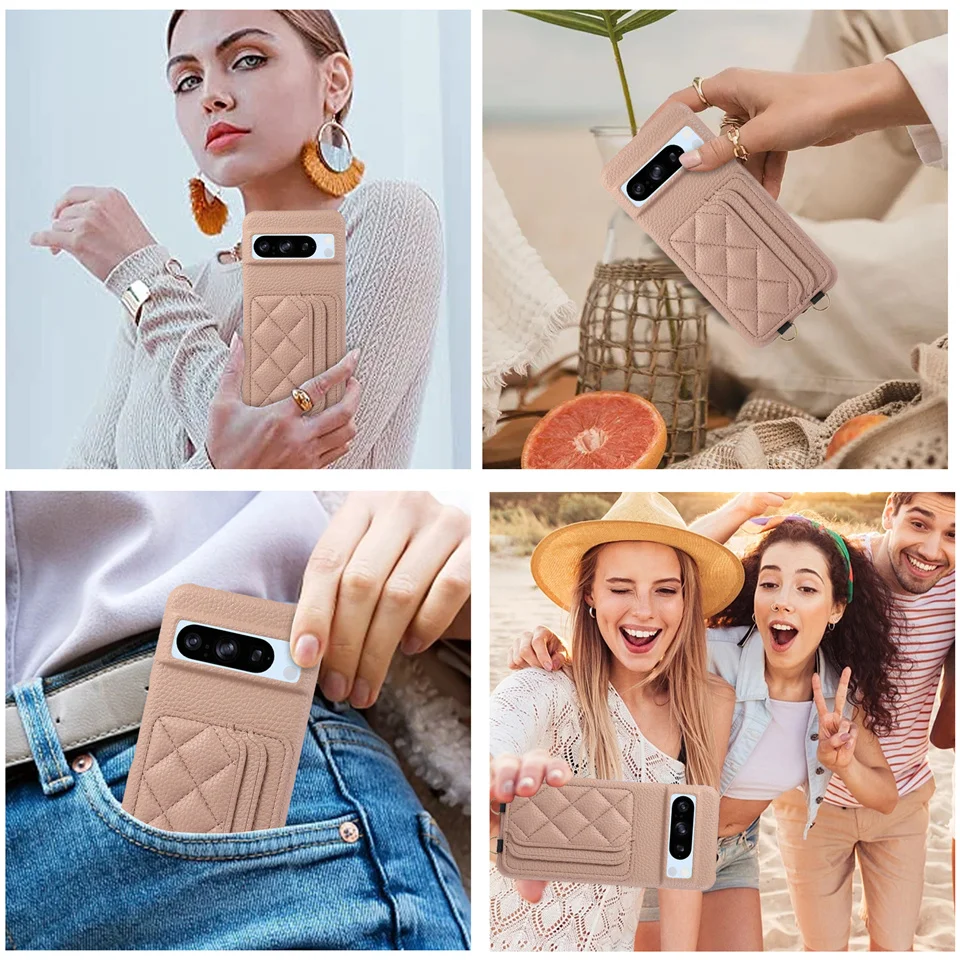 Crossbody Wallet Cards Solt Lichee Pattern Leather Case For Google Pixel 8A 7 Pro 7A Lanyard Bag Cover Fundas