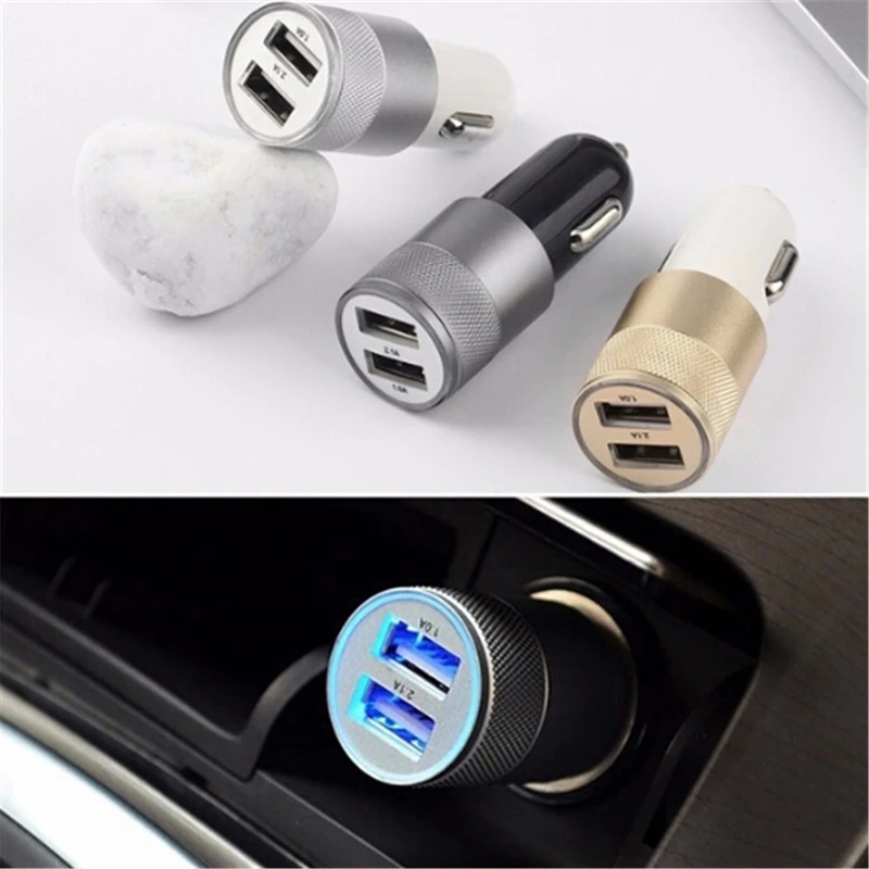 휴대용 미니 2 포트 USB 범용 고속 차량용 충전기, 휴대폰 6 6s 7 노트북용, DC 12V-24V, 3.1A, 색상 무작위 전송, 1PC