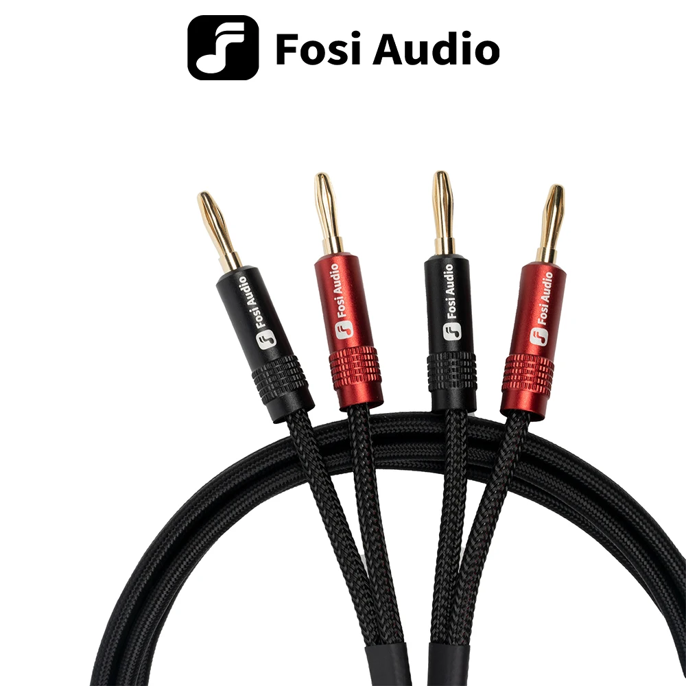 Fosi Audio Brand Nylon Braided Hi-Fi Speaker Cable Wire with Gold-Plated Banana Tip Plugs - 1.8m*2/0.3m*2