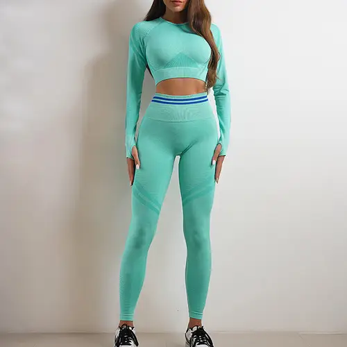 2Pcs Women Autumn Winter Seamless Yoga Set Workout Clothes Long Sleeve Gym Crop Peach Top High Waist Leggings Fitness Sport Suit - Image 11