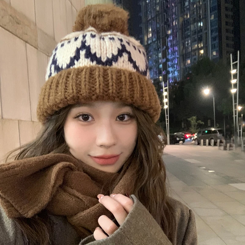 Cappello invernale da donna alla moda, con pompon, caldo e lavorato a maglia, protezione per le orecchie, per ragazza, berretto antifreddo, morbido, all'uncinetto_voghion.com