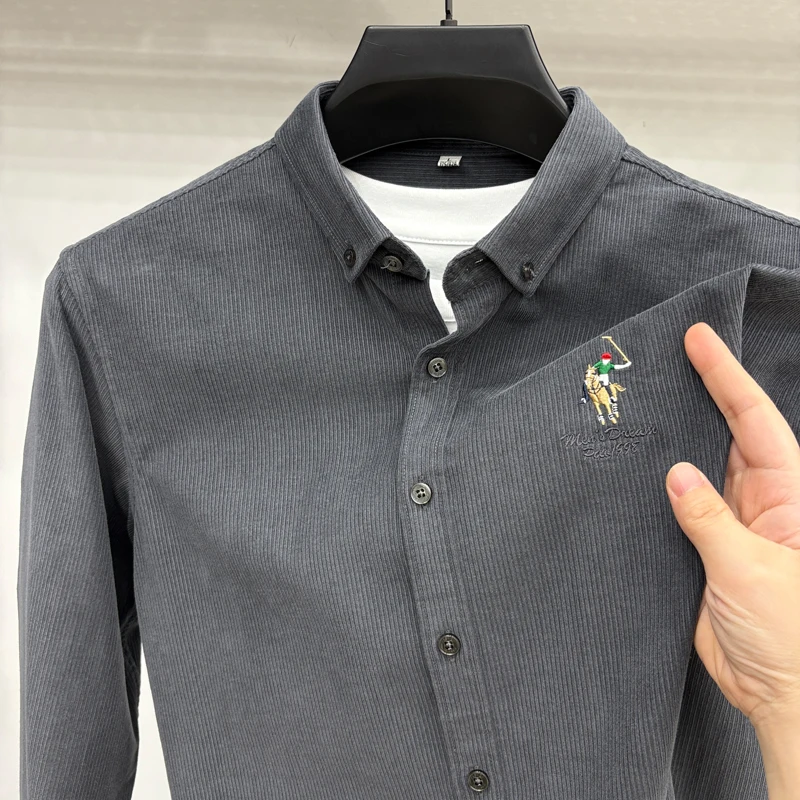 Spring and Autumn New 100% Cotton Long Sleeve Shirt for Men's Business, Leisure, Skin Friendly, Comfortable Collar Shirt Coat