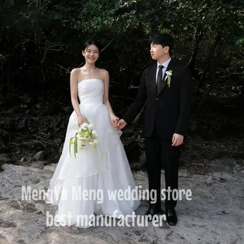 ZHUISHU 2025 Customized Pretty Bride Gowns Plus Size Strapless Korea Princess Wedding Dresses Organza Ivory Sleeveless Ruched